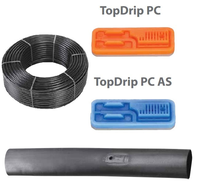 Linea de Gotero Integrado Plano Autocompensado Top Drip PC (16/35) de 1.0 l/h, rollo 400 metros