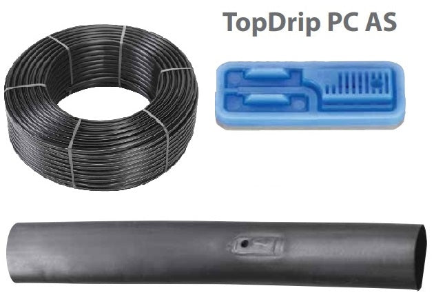 Linea de Gotero Integrado Plano Autocompensado Top Drip PC AS (16/35) de 1.6 l/h, rollo de 400 metros.