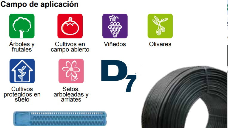 Linea de Gotero Integrado Plano Irritec D7 (16/35) de 2.1 l/h, rollo 500 metros